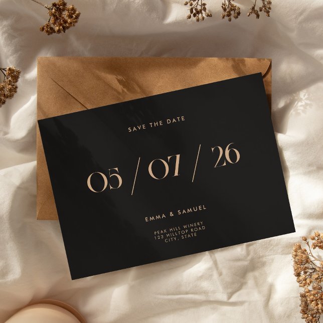 Elegant Chic Black und Tan Wedding Save the Date (Elegant Chic Black and Tan Wedding Save the Date)