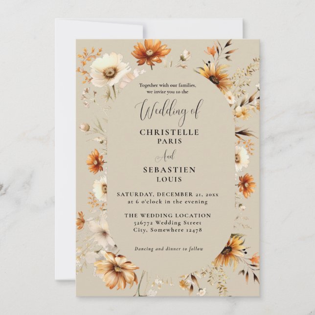 Elegant & Chic Boho Fall Wildblume Hochzeit Einladung (Vorderseite)