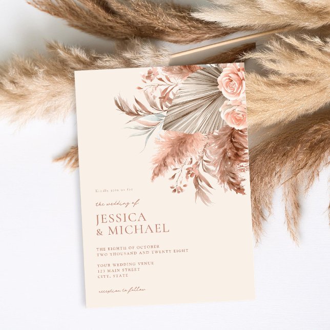 Elegant Chic Boho Pampas Floral Wedding Einladung (Von Creator hochgeladen)