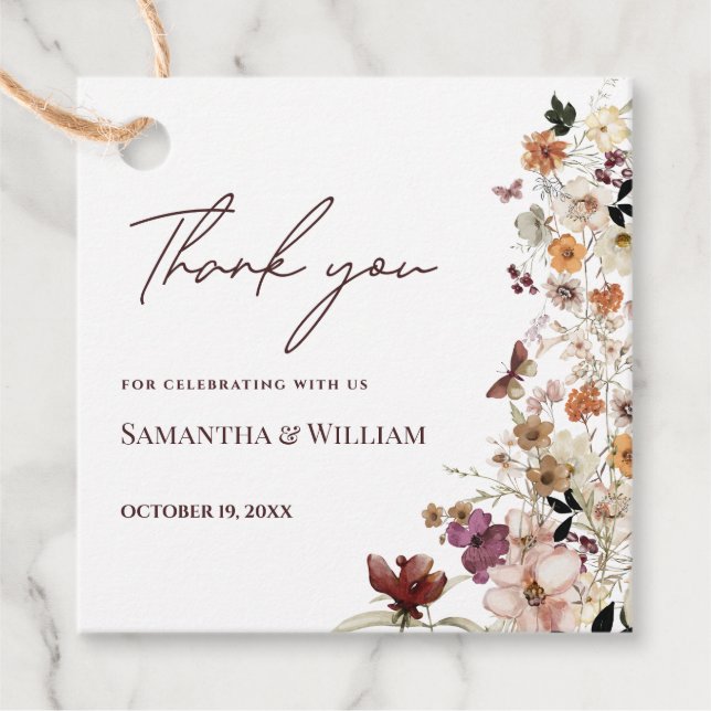 Elegant Chic Boho Pastel Wildblume Thema Hochzeit Geschenkanhänger (Vorderseite)