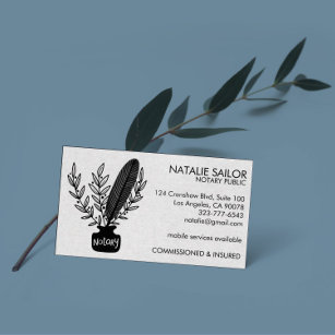 Elegant Chic Botanical Quill Logo Notary Public Visitenkarte