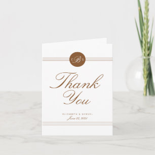 Elegant Chic Brown White Monogram Thank You Card Dankeskarte