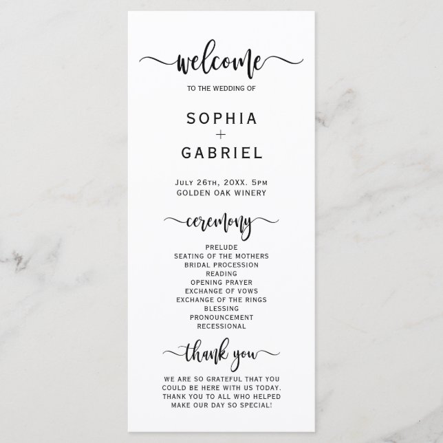 Elegant Chic Calligraphy Script Hochzeitsfeier Programm (Vorderseite)