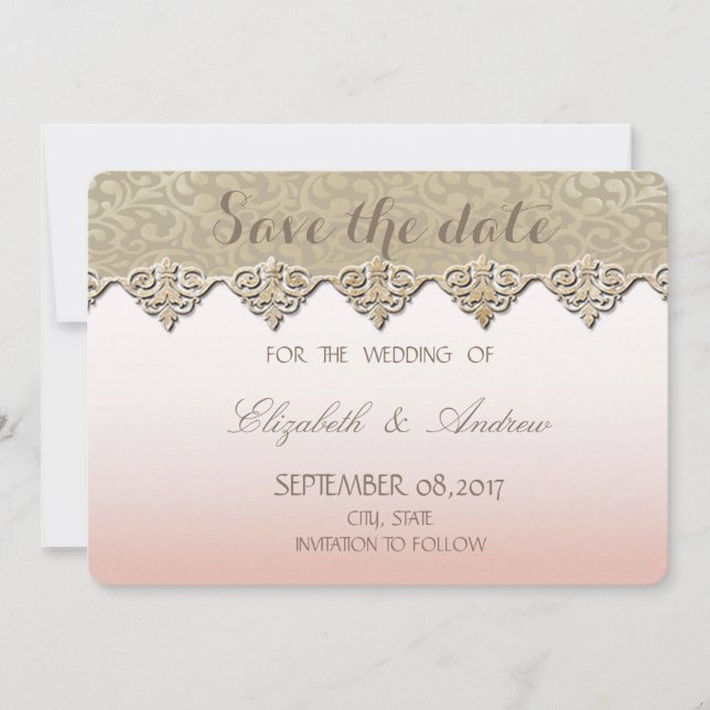Elegant Chic Damask Hochzeit Save the Date (Vorderseite)