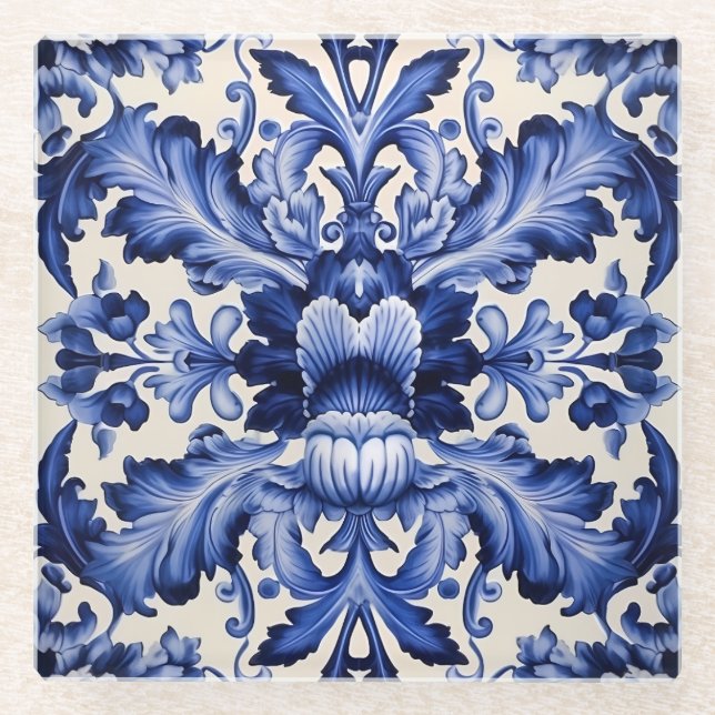 Elegant Chic Delsoftware Blue Blume Glasuntersetzer (Vorderseite)