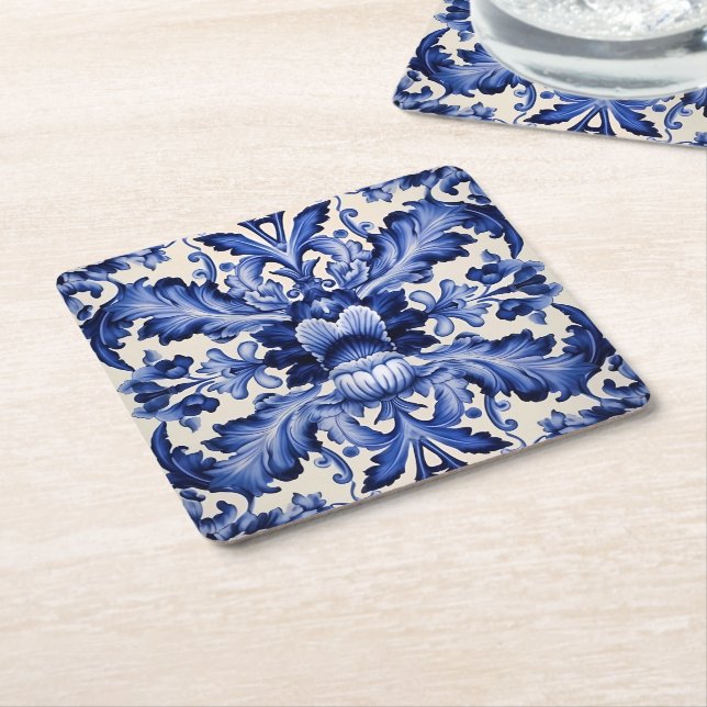Elegant Chic Delsoftware Blue Blume Rechteckiger Pappuntersetzer (angewinkelt)