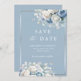 Elegant Chic Dusty Blue Boho Floral Save the Date