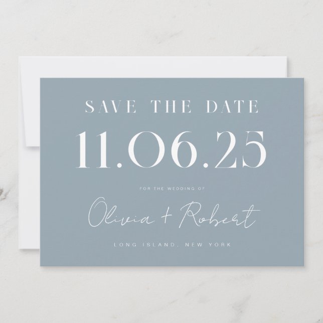Elegant Chic Dusty Blue Wedding Date Save the Date (Vorderseite)
