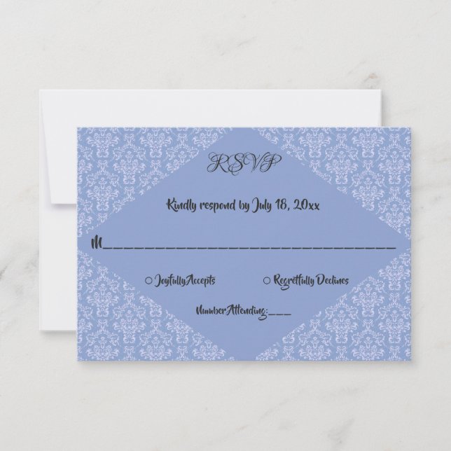 Elegant Chic Extravagant Navy Blue Damask Formal H RSVP Karte (Vorderseite)