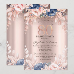 Elegant Chic Floral, String Lights 80. Geburtstag Einladung