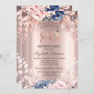 Elegant Chic Floral, String Lights 80. Geburtstag Einladung