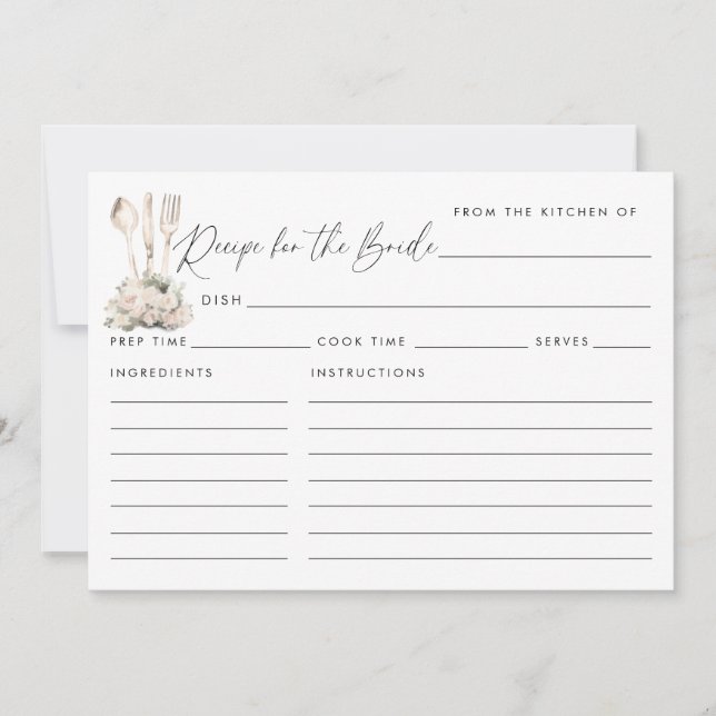 Elegant Chic Floral Utensils Rezept für die Braut (Vorderseite)