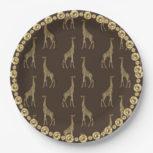 Elegant Chic Giraffe Stylish Gold Kristall Glam Pappteller (Vorderseite)