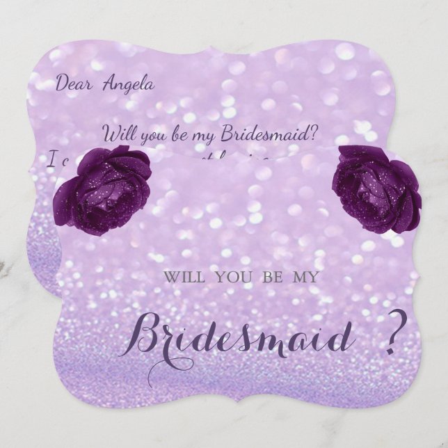 Elegant Chic Glittery Bokeh,Rose Bridesmaid Card Einladung (Vorne/Hinten)