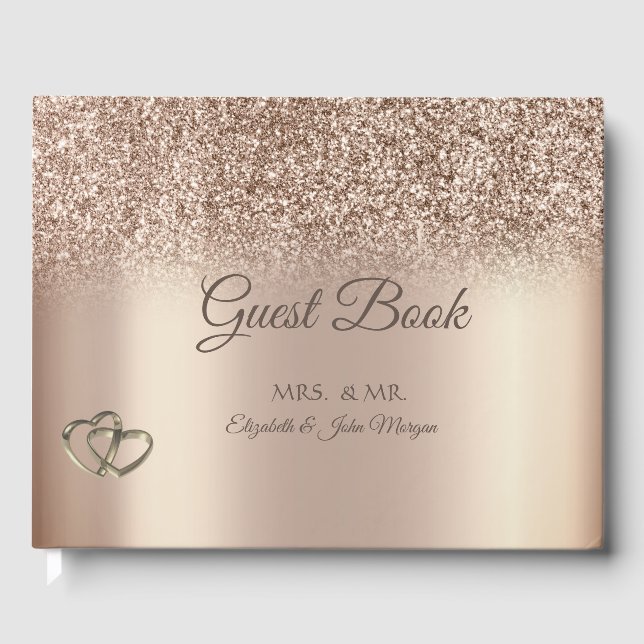 Elegant Chic Glitzer Bokeh Hearts Wedding Gästebuch (Vorderseite)