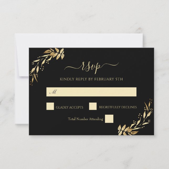 Elegant Chic Gold Black Eucalyptus Foliage RSVP Karte (Vorderseite)