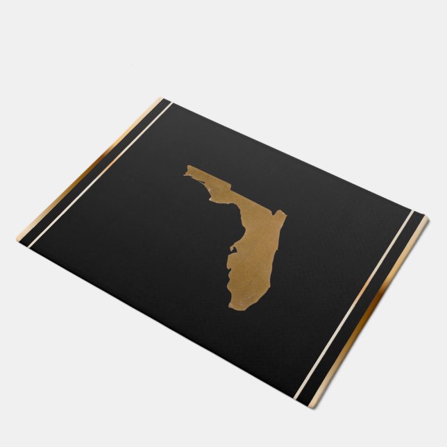 Elegant Chic Gold & Black Florida State Map Fußmatte (Schrägansicht)