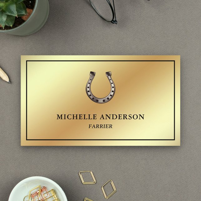 Elegant Chic Gold Foil Horseshoe Farrier Visitenkarte (Von Creator hochgeladen)
