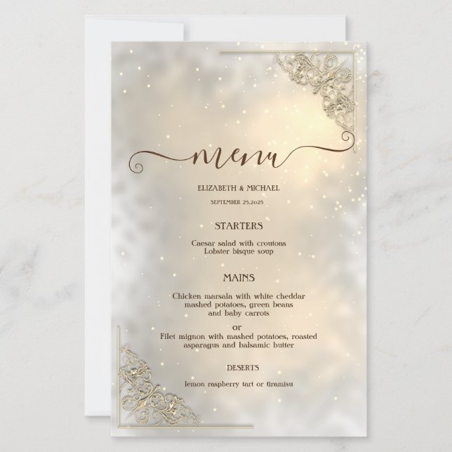 Elegant Chic Gold Frame Wedding Menu Card (Vorderseite)