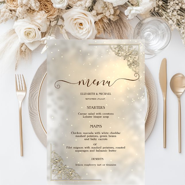 Elegant Chic Gold Frame Wedding Menu Card (Von Creator hochgeladen)