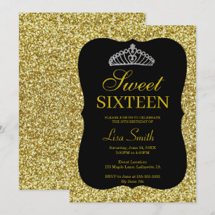 Elegant Chic Gold Glitzer Tiara Sweet 16 Einladung