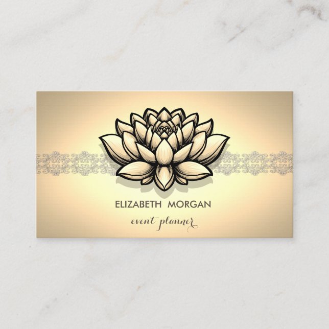 Elegant Chic Gold Lace Lotus Visitenkarte (Vorderseite)