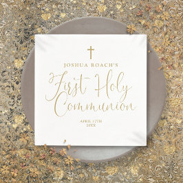 Elegant Chic Gold Script Erste Heilige Kommune Serviette