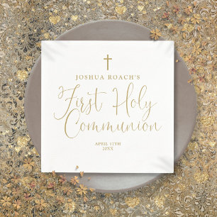 Elegant Chic Gold Script Erste Heilige Kommune Serviette