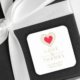 Elegant Chic Gratitude Red Gold Heart Lace  Quadratischer Aufkleber
