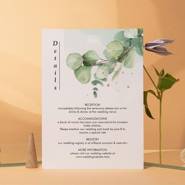 Elegant Chic Green Eucalyptus Wedding Gold Akzente Begleitkarte (Von Creator hochgeladen)