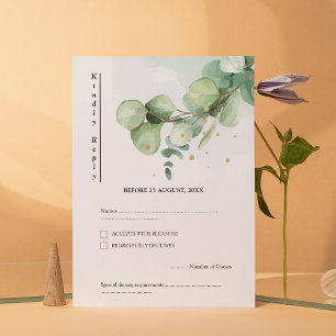 Elegant Chic Green Eucalyptus Wedding Gold Akzente RSVP Karte