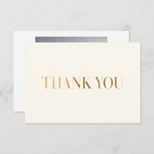 Elegant Chic Ivory Gold Danke Foto Card (Vorne/Hinten)