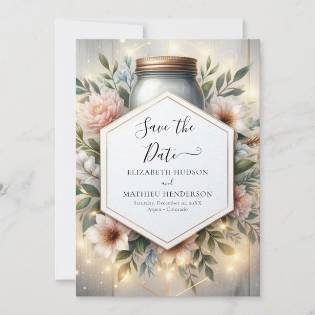 Elegant Chic Mason Jar Wedding Save The Date (Vorderseite)