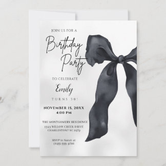 Elegant Chic Modern Black Bow Birthday Invitation Einladung