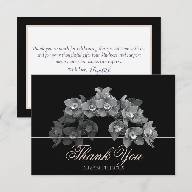 Elegant Chic Modern Black White Orchid Thank You Dankeskarte (Vorne/Hinten)