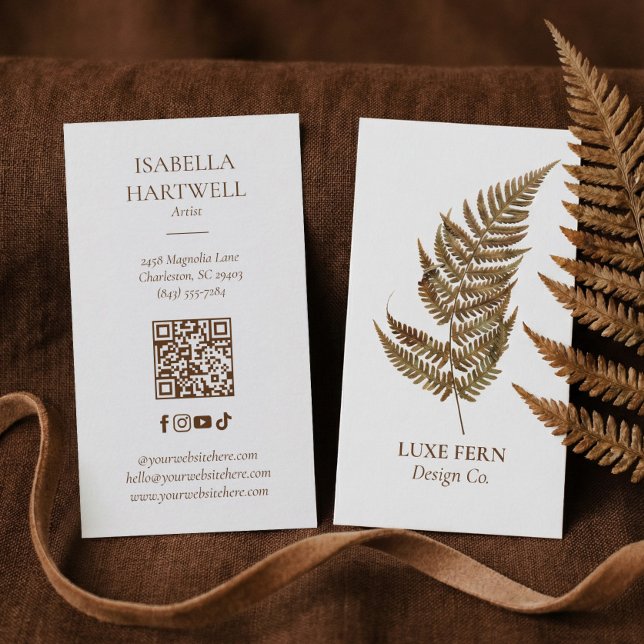 Elegant Chic Modern Luxury Botanical Fern Greenery Visitenkarte (Elegant Chic Modern Luxury Botanical Fern Greenery Business Card)