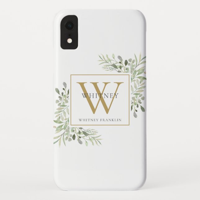 Elegant Chic Monogram Greenery Case-Mate iPhone Hülle (Rückseite)