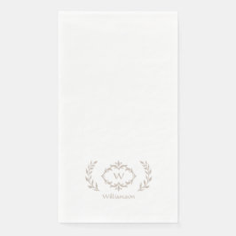 Elegant Chic Monogram Initial Laurel Wreath Beige Serviette