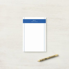 Elegant Chic Monogram Navy Blue Geometric Border Post-it Klebezettel