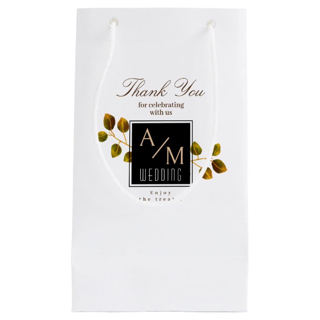 Elegant Chic Monogram White Kleine Geschenktüte (Vorderseite)