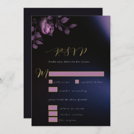 Elegant Chic Moody Dark Lila Floral Wedding RSVP Einladung