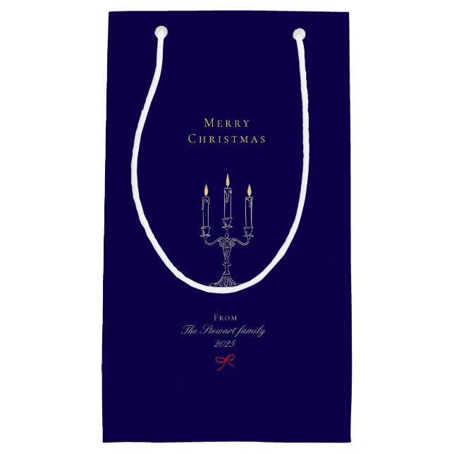 Elegant Chic Navy Blauer Weihnachtsurlaub Kleine Geschenktüte (Vorderseite)