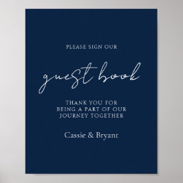 Elegant Chic Navy Blue Wedding Guest Book Sign Poster