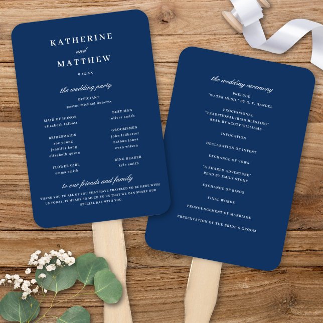 Elegant Chic Navy Blue Wedding Zeremony Program Fächer (Elegant Chic Navy Blue Wedding Ceremony Program Fan)