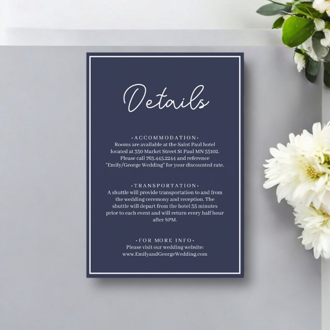 Elegant Chic Navy Blue White Minimal Wedding Begleitkarte (Von Creator hochgeladen)