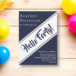 Elegant Chic Navy Blue White Modern 40. Geburtstag Einladung