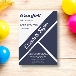 Elegant Chic Navy Blue White Modern Baby Shower Einladung