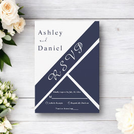 Elegant Chic Navy Blue White Moderne Extravagante RSVP Karte