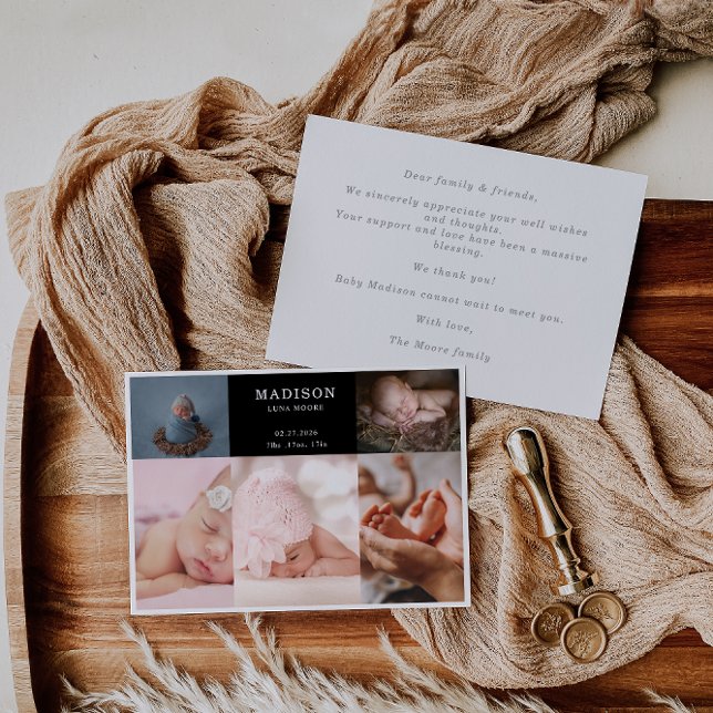 Elegant Chic Photo Collage Baby Announcement Card Einladung (Von Creator hochgeladen)