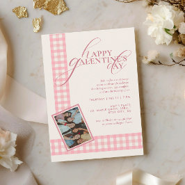 Elegant Chic Pink Check Typography Galentines Day Einladung